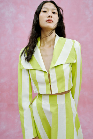 Blazer Cropped Maxi Lapela Listrado Alphorria